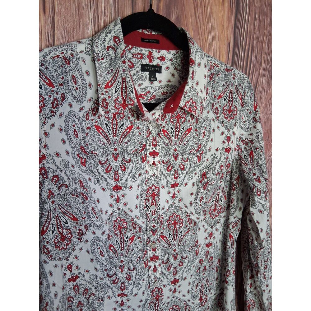 Talbots 8 Paisley Wrinkle Free Cotton Long Sleeve Button Down Shirt